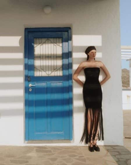 Combo Dress Strapless Fringes Blacks