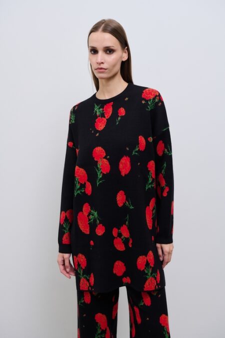 Carnation Knit Blouse Black